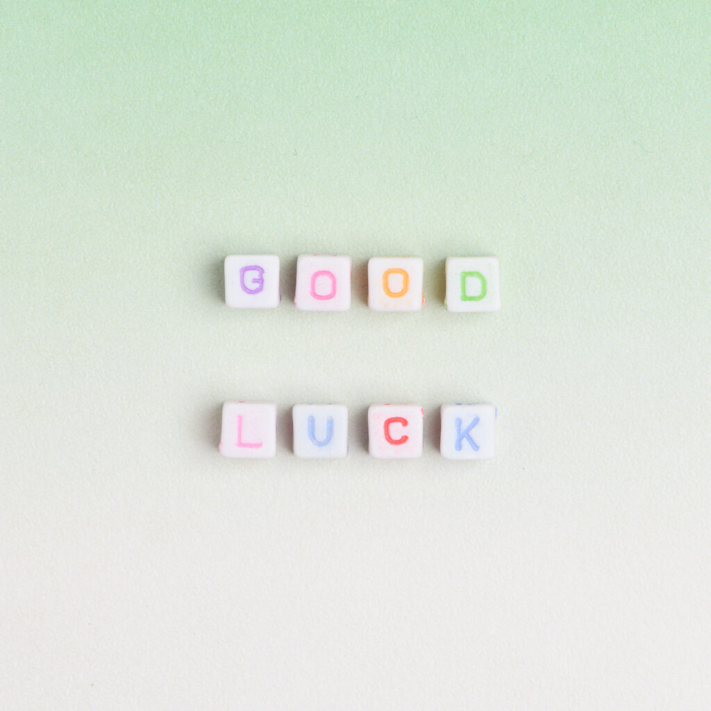 good luck beads text typography green