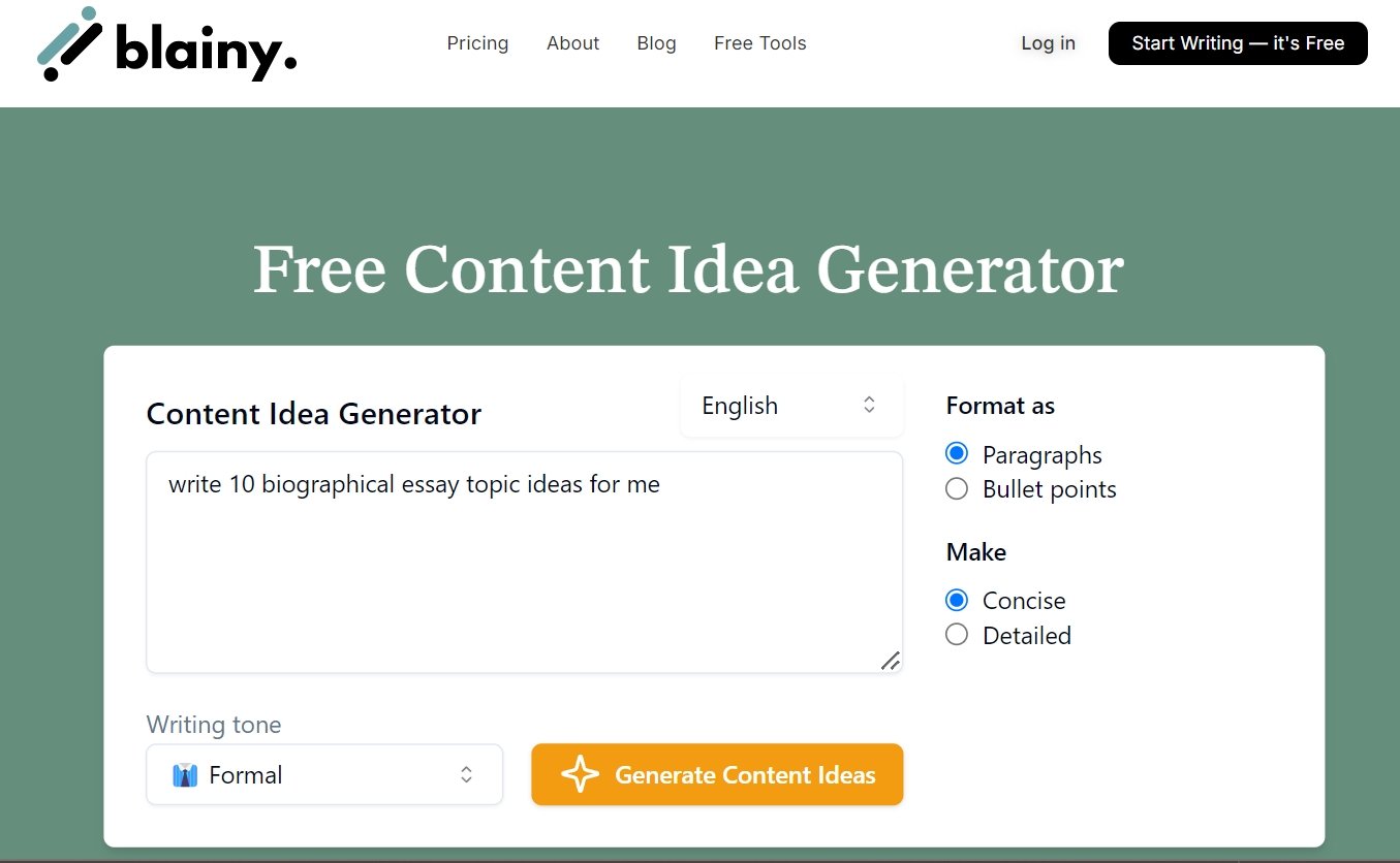 Blainy Content Idea Generator tool