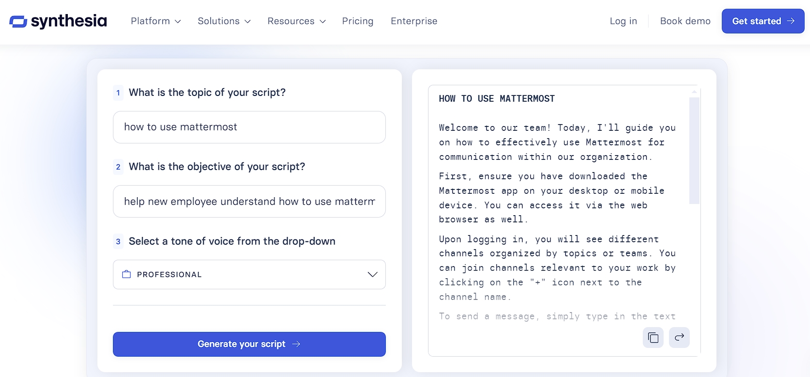 Synthesia — best for script writing