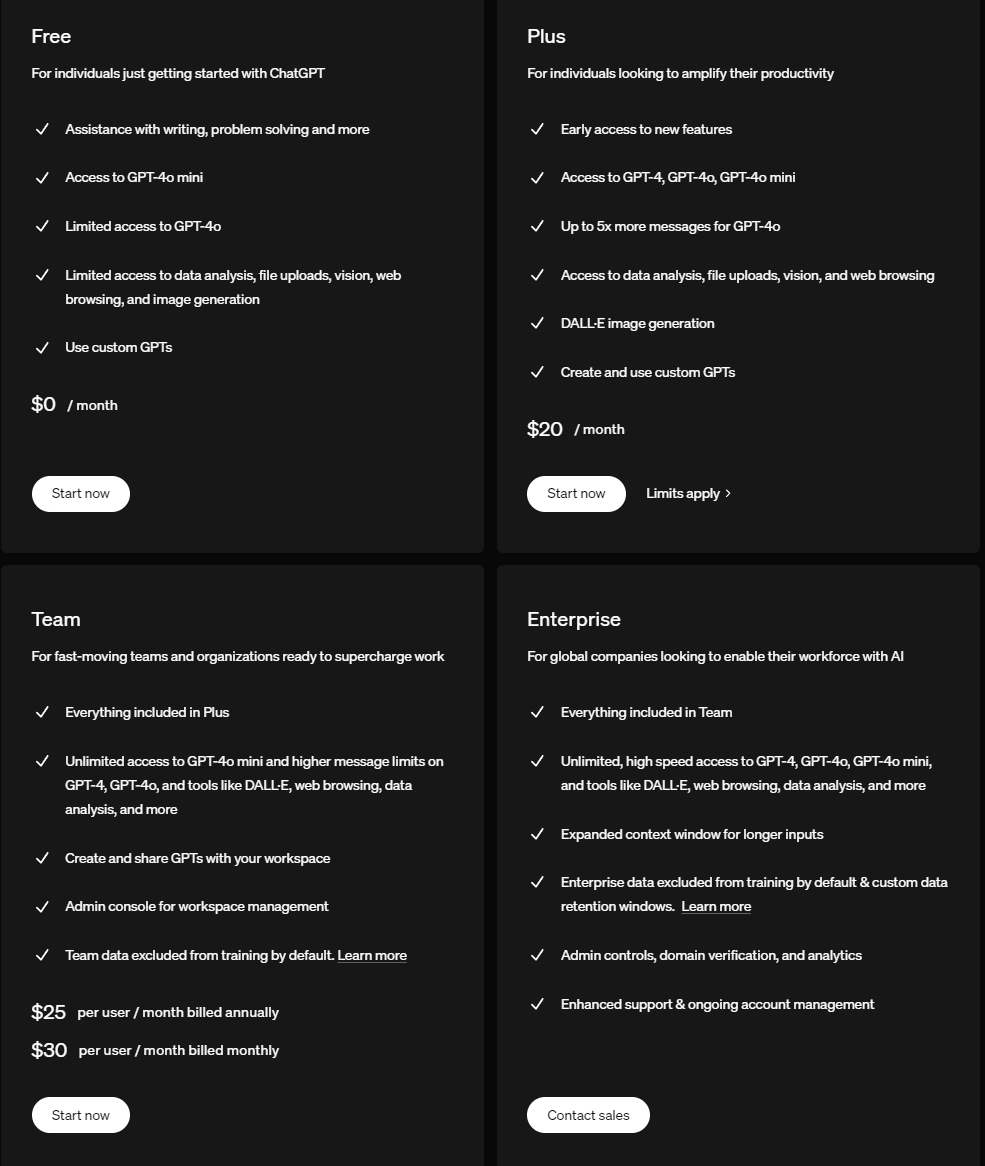 Chatgpt pricing plans