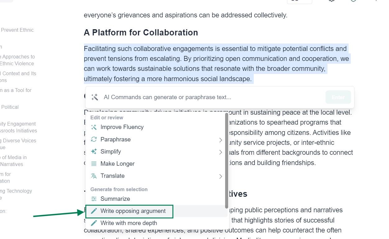 Click on "Write Opposing Arguments" and Blainy will write counterarguments in seconds