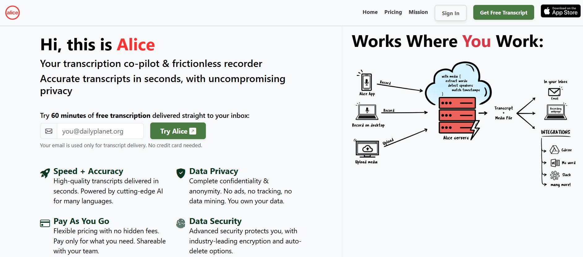 Alice is an AI-powered transcription software