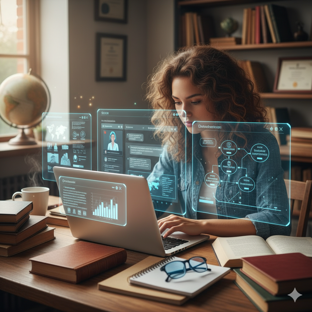 A-student-using-a-laptop-with-AI-tools-displayed-on-screen