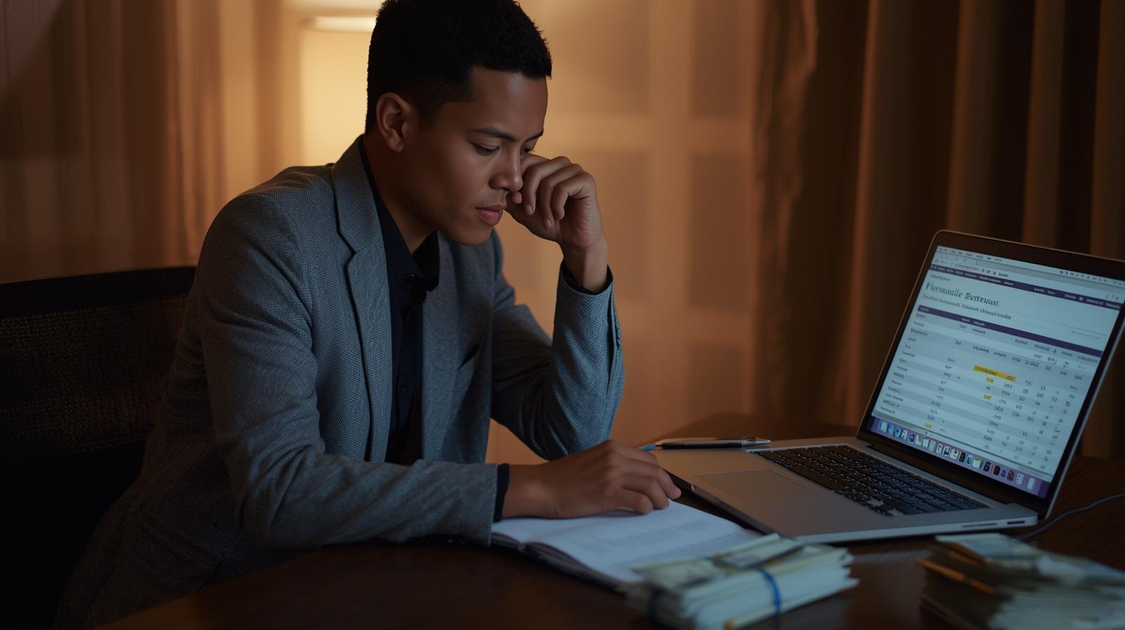 A person looking at job listings or weighing options on a scale