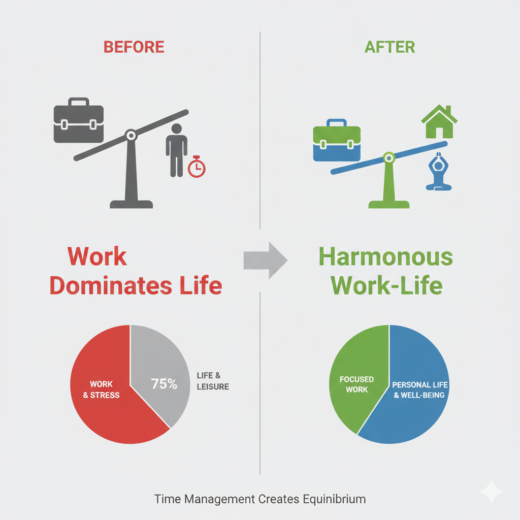Comparison of work-life balance before and after implementing time management strategies