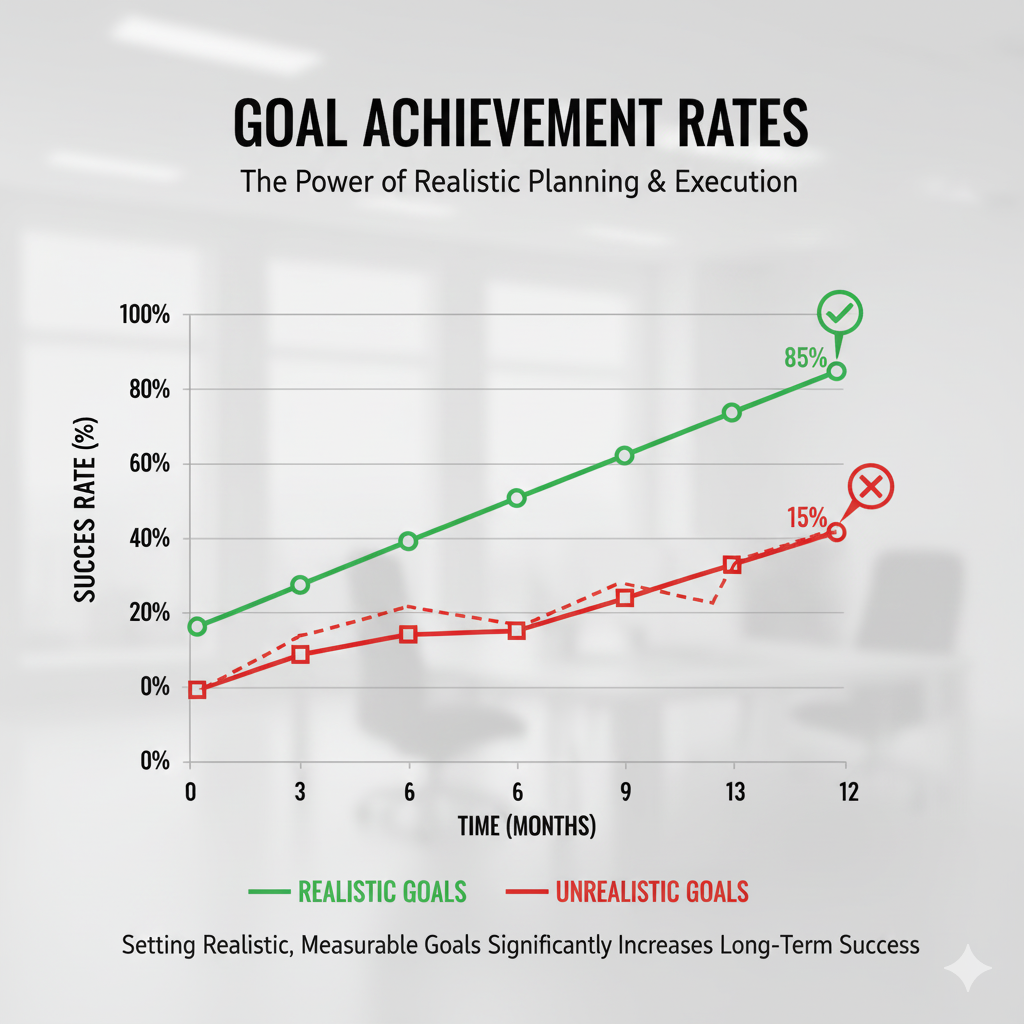 Success rates comparing realistic vs. unrealistic goal achievement over time