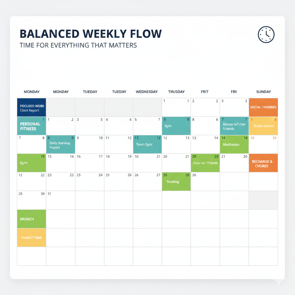 Well-balanced schedule showing work tasks and leisure activities
