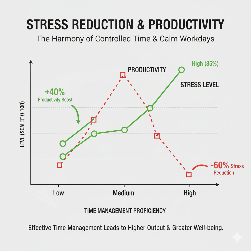 Correlation between improved time management and decreased workplace stress levels