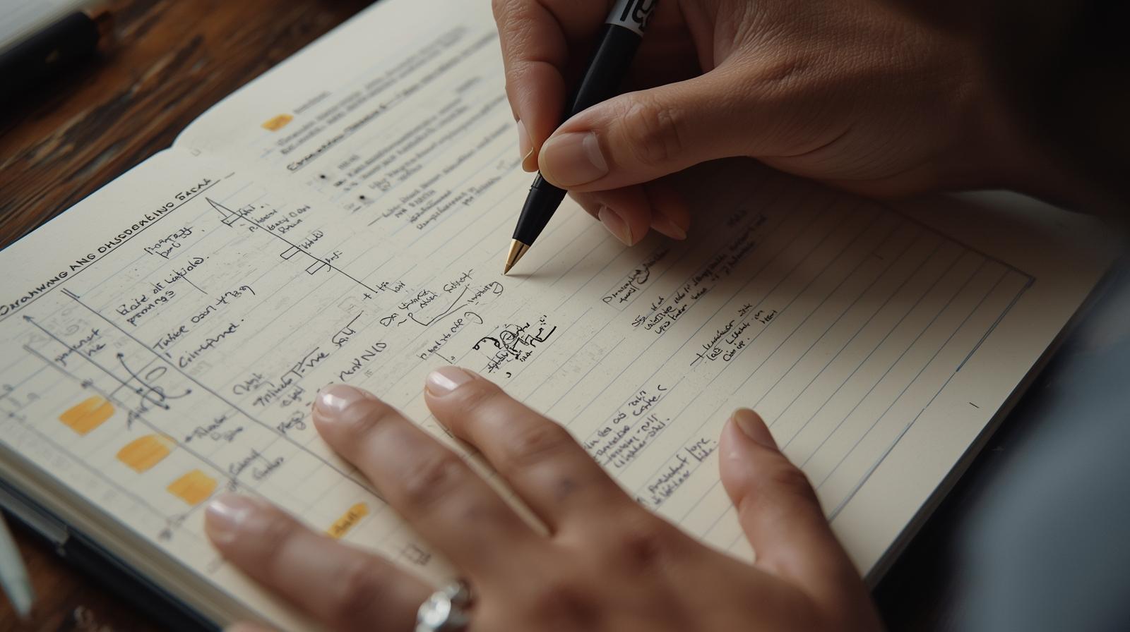 Person tracking daydreaming episodes in a journal with patterns highlighted