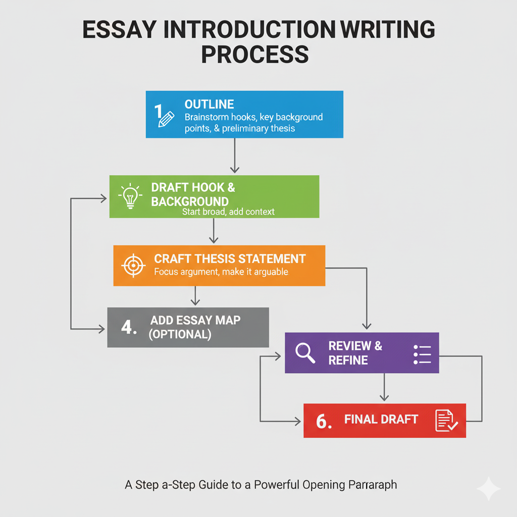 A flowchart showing the process of writing an introduction from outline to final draft