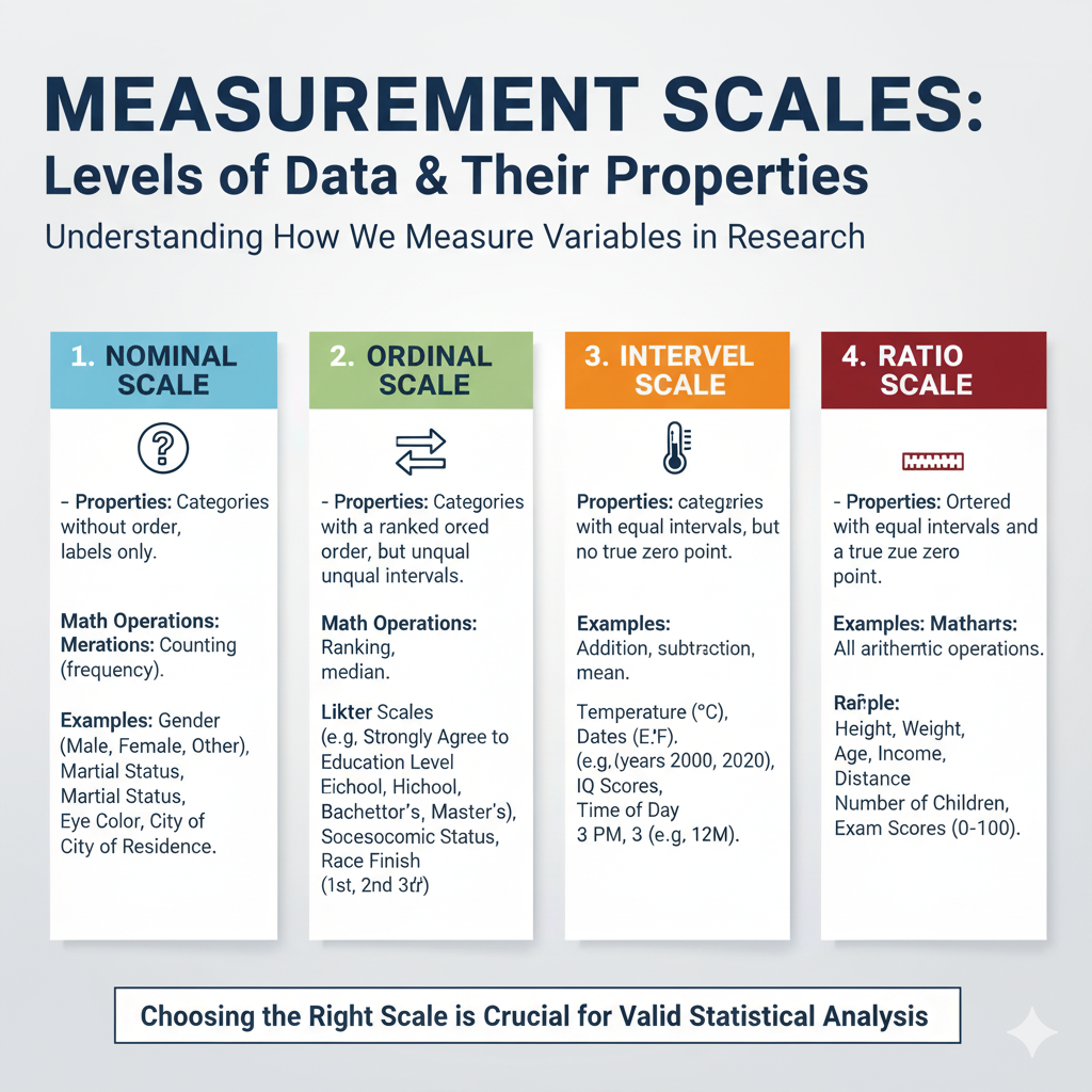 Visual representation of the four measurement scales with examples of each